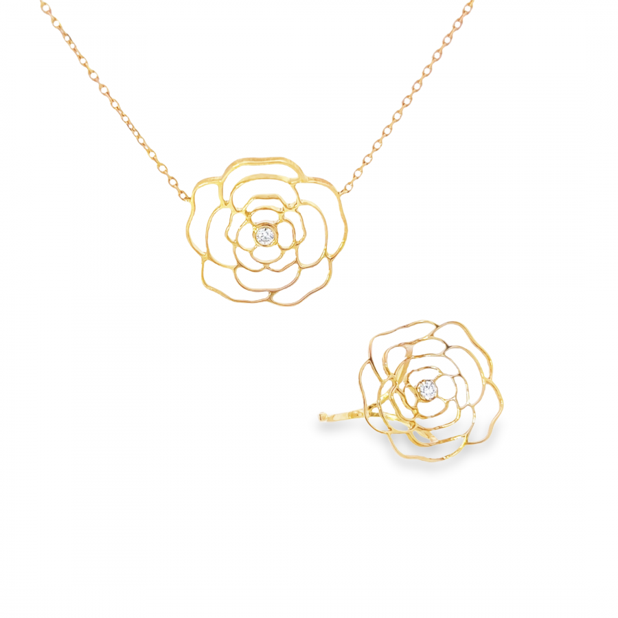 HALF SET NECKLACE + RING WITH ROUND DIAMOND | 0.24 CARAT | VS CLARITY, G\H COLOR | FLOWER DESIGN