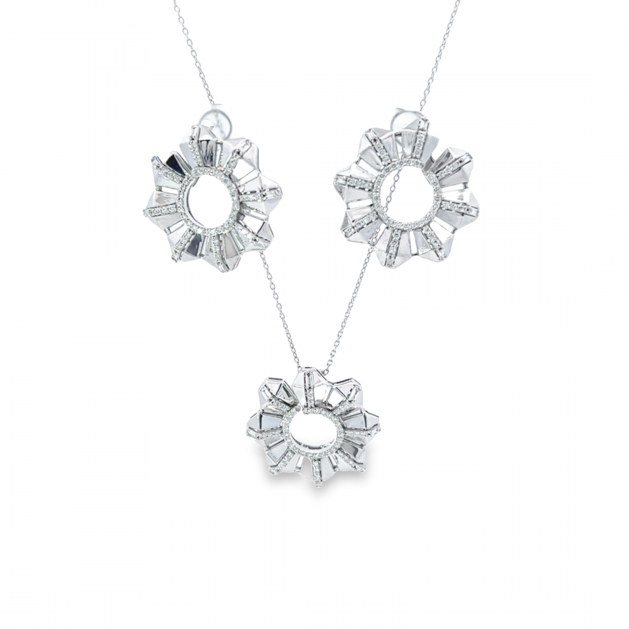 HALF SET NECKLACE + EARRING WITH ROUND DIAMOND | 1.77 CARAT | VS CLARITY, G\H COLOR | WHITE GOLD FLOWER DESIGN