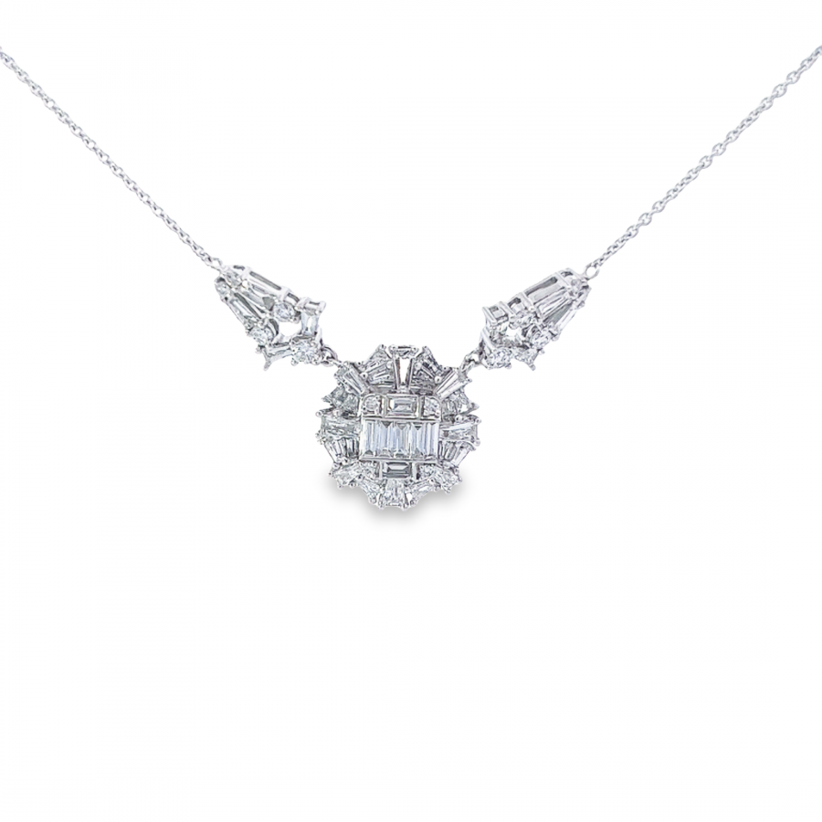 NECKLACE WITH BAGUETTE + ROUND DIAMOND | 1.4 CARAT | VS CLARITY, G\H COLOR | WHITE GOLD