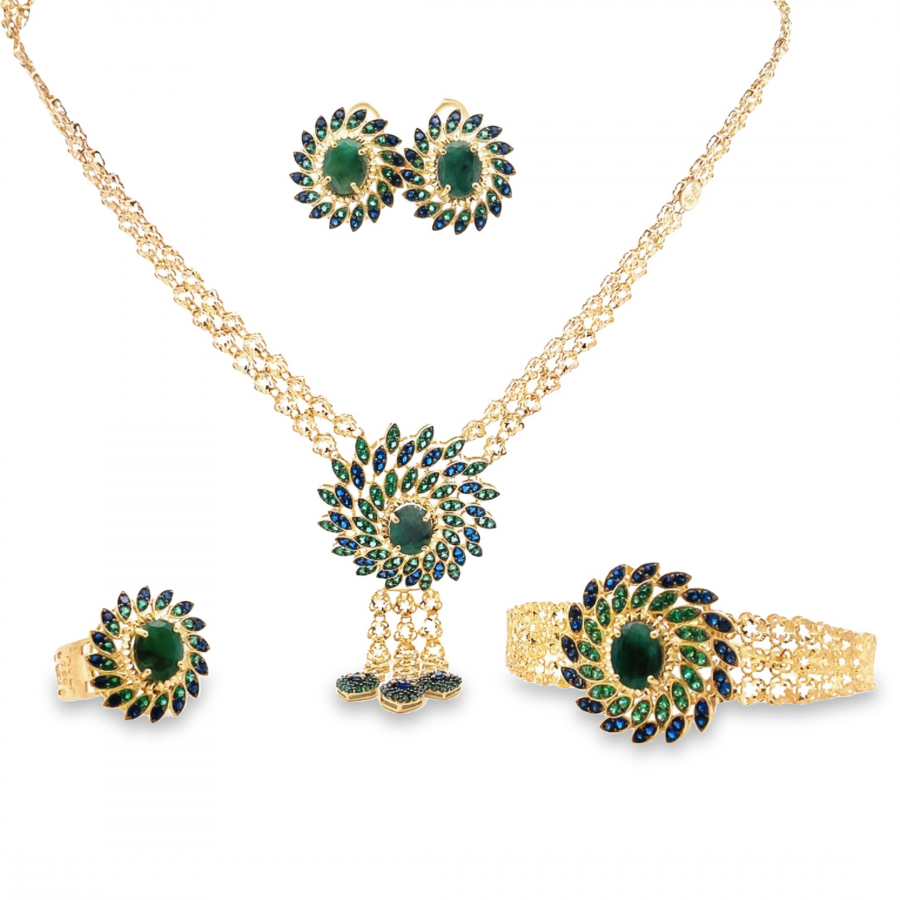  GORGEOUS 18K FULL SET GOLD WITH GREEN STONES 