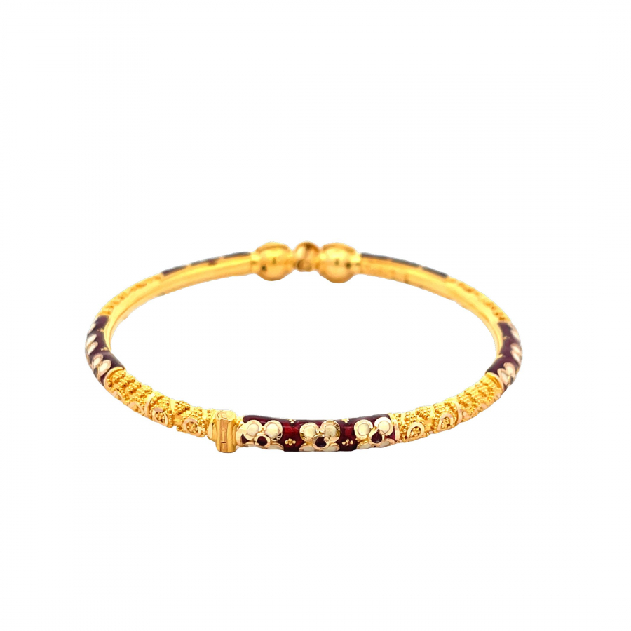  CLASSIC 21K RED DESIGN BANGLE IN YELLOW GOLD 