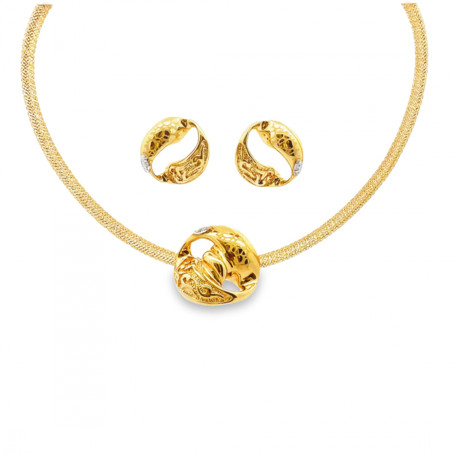  LOVELY 18K YELLOW GOLD HALF SET NECKLACE AND EARRING 