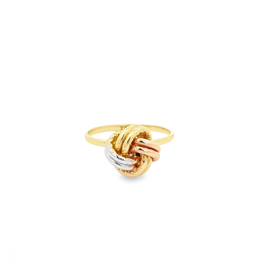 UNIQUE 18K ITALIAN YELLOW GOLD FLAT SETTING RING WITH THREE BALLS IN WHITE, ROSE AND YELLOW GOLD