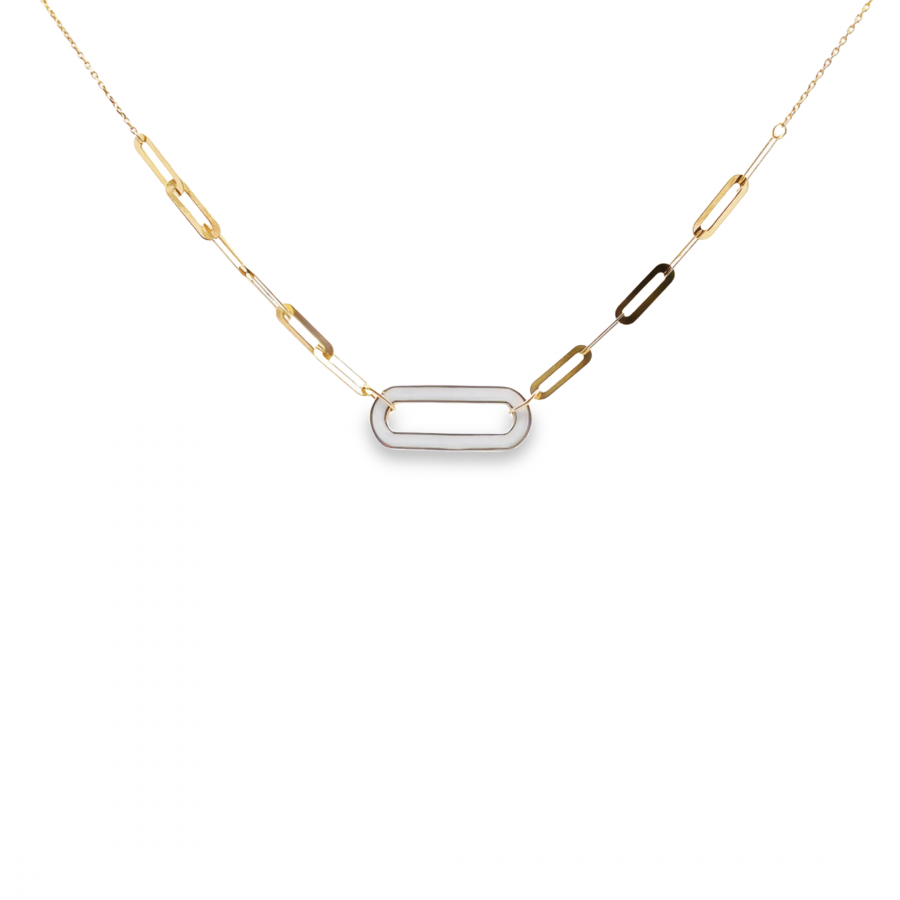 LUXURIOUS 18K ITALIAN YELLOW GOLD AND WHITE PROMISE PENDANT NECKLACE