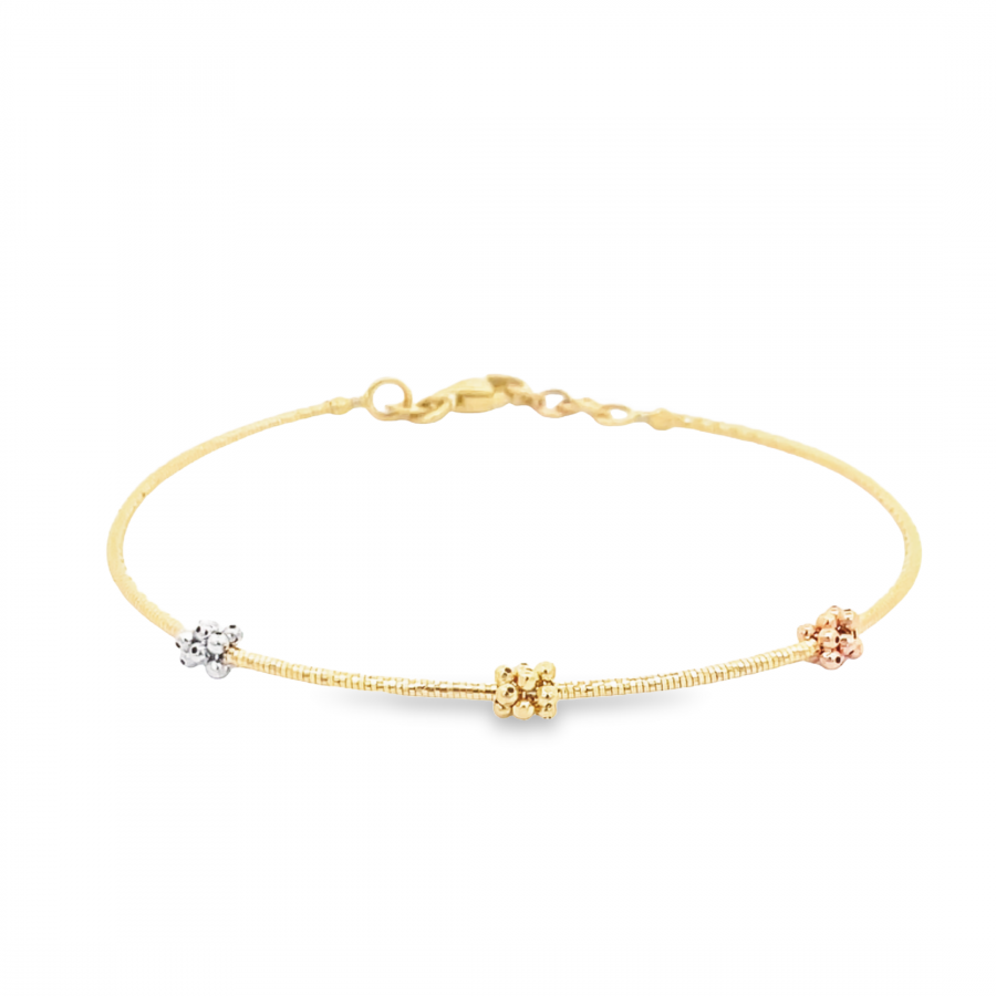 OPULENT 18K YELLOW GOLD AND WHITE/ROSE/YELLOW GOLD BANGLE