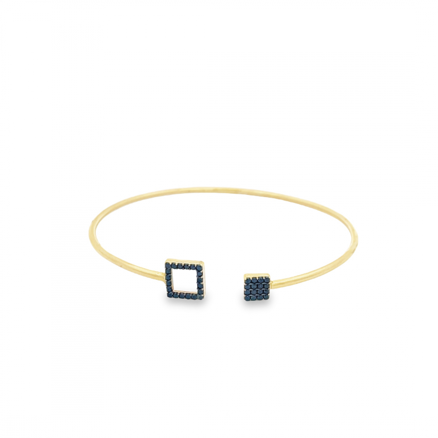 Trendy Yellow Gold 18K Bangle with Black Fascinating Squares on Ends