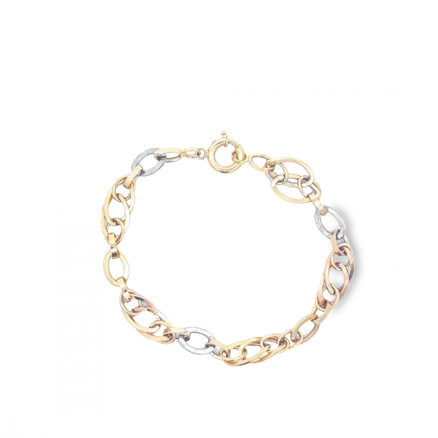 Trendy Italian 18K Rose, Yellow, & White Gold Small Chains Bracelet