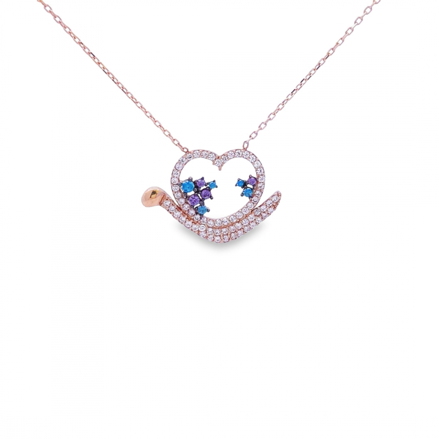 Love Lizard 18K Gold Short Necklace with Diamond-Like Crystals and Colored Stones