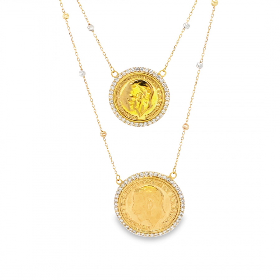 Double English Coin 18K Yellow Gold Short Necklace