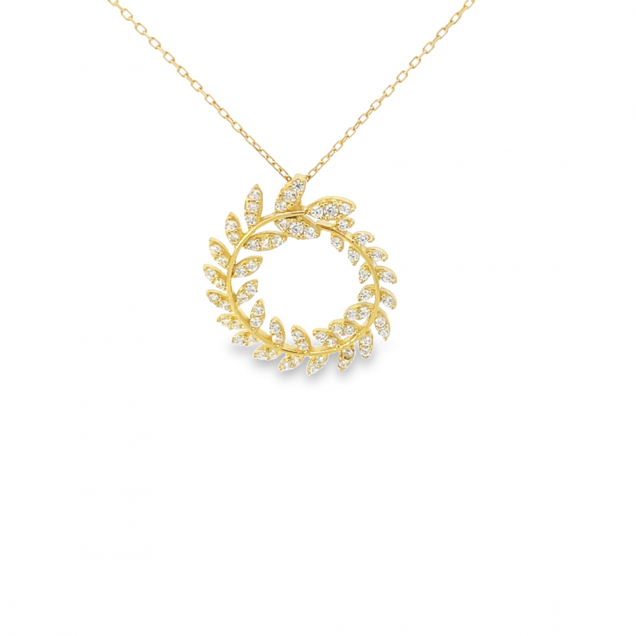 18K Yellow Gold Stunning Circle with Diamond-Like Leaf Crystals