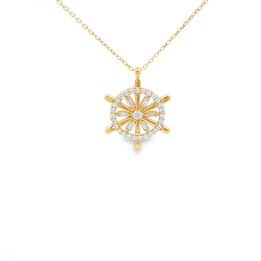 Captivating 18K Gold Wheel Short Necklace with Glittering Crystals