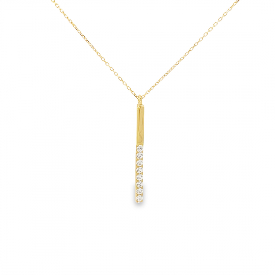 18K Yellow Gold Short Necklace with Long Bar of Stunning Diamond-Like Crystals