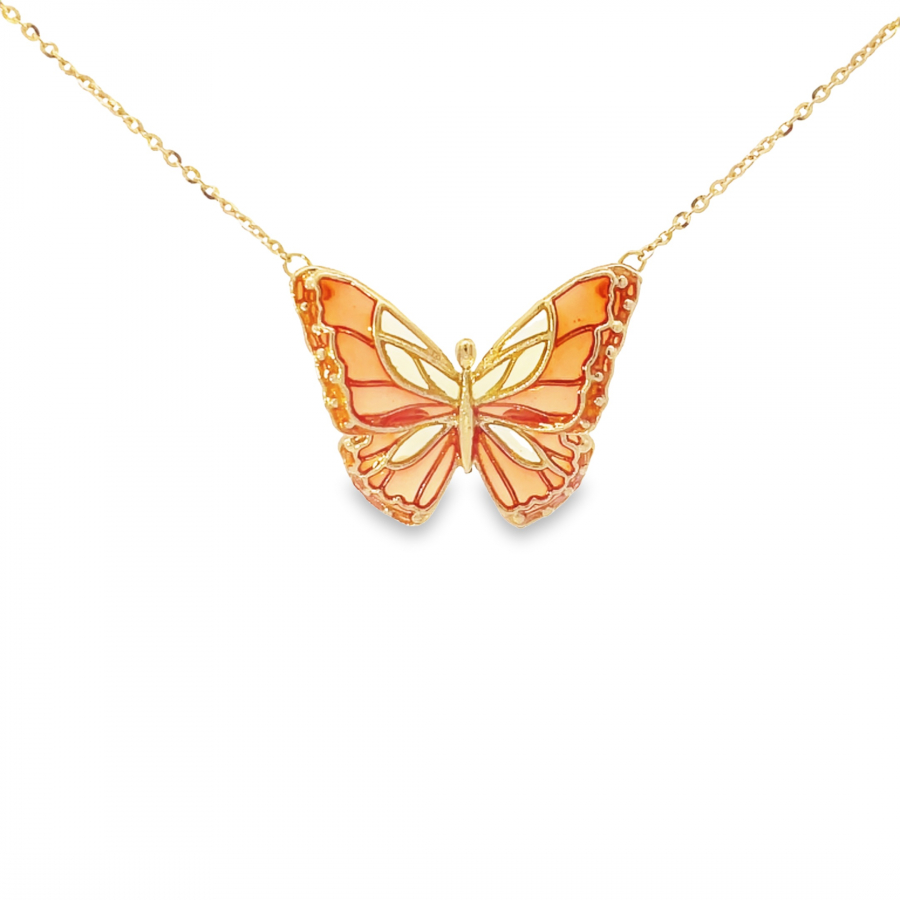 ORANGE 18K YELLOW GOLD BUTTERFLY SHORT NECKLACE 