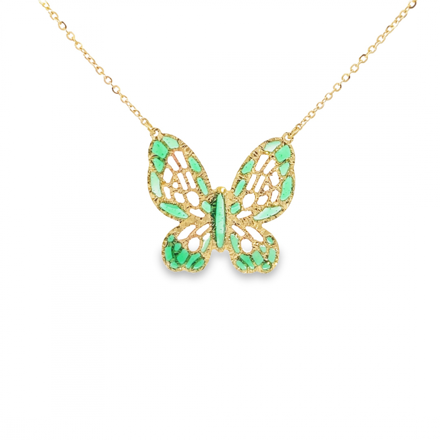 GREEN 18K YELLOW GOLD BUTTERFLY SHORT NECKLACE