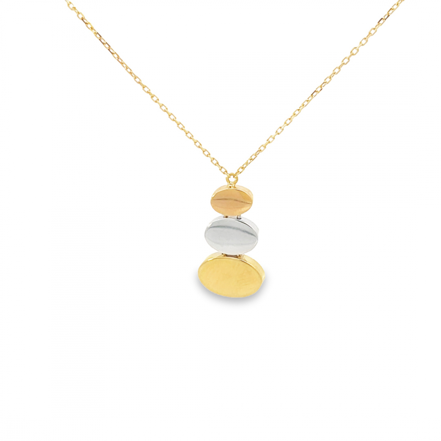 3 TONE YELLOW, ROSE, AND WHITE GOLD TRENDY NECKLACE IN YELLOW GOLD CHAIN