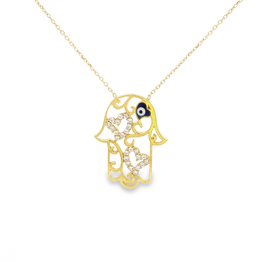18K Yellow Gold Hand Short Necklace with Diamond-Like Crystals