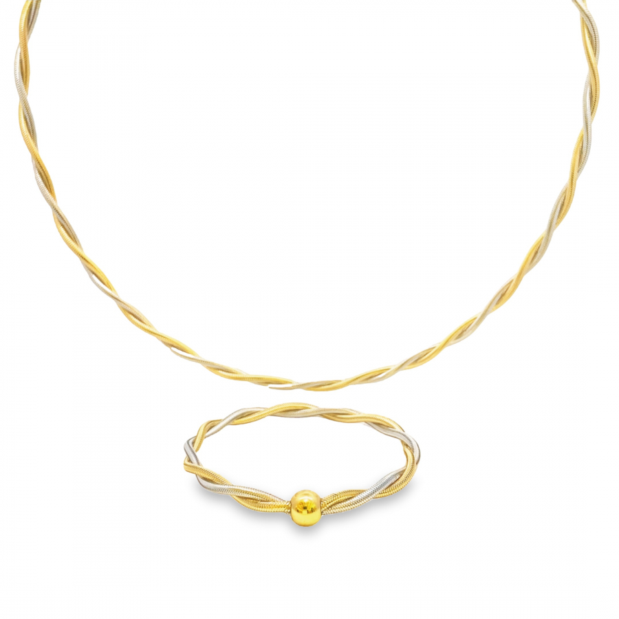 13.55g Two-Tone Italian Design Necklace & Bangle Set - Latest Yellow & White Gold