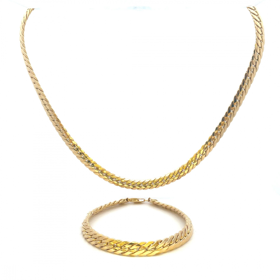 20.85g Italian Design Chain Necklace & Bangle Set - 18k Yellow Gold 