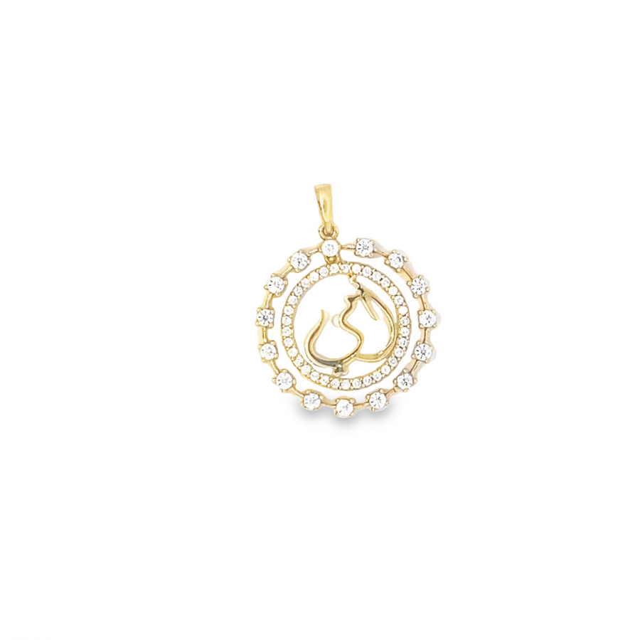 18K Yellow Gold Mother's Day Gift with Arabic "أمي" and Bright Zirkon