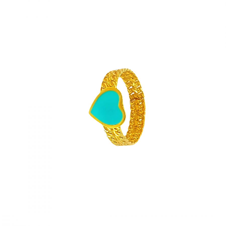 ROMANTIC RING WITH BLUE HEART - 21K YELLOW GOLD FOR ENDURING LOVE