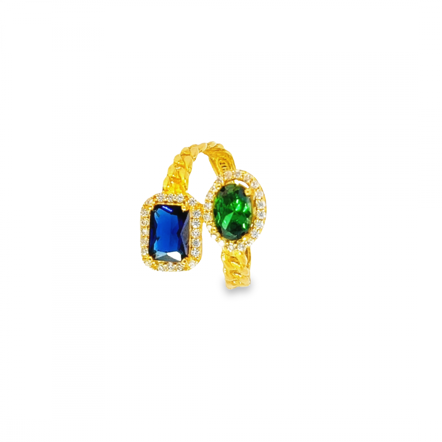DUAL COLOR STONE RING - BLUE AND GREEN WITH 21K YELLOW GOLD