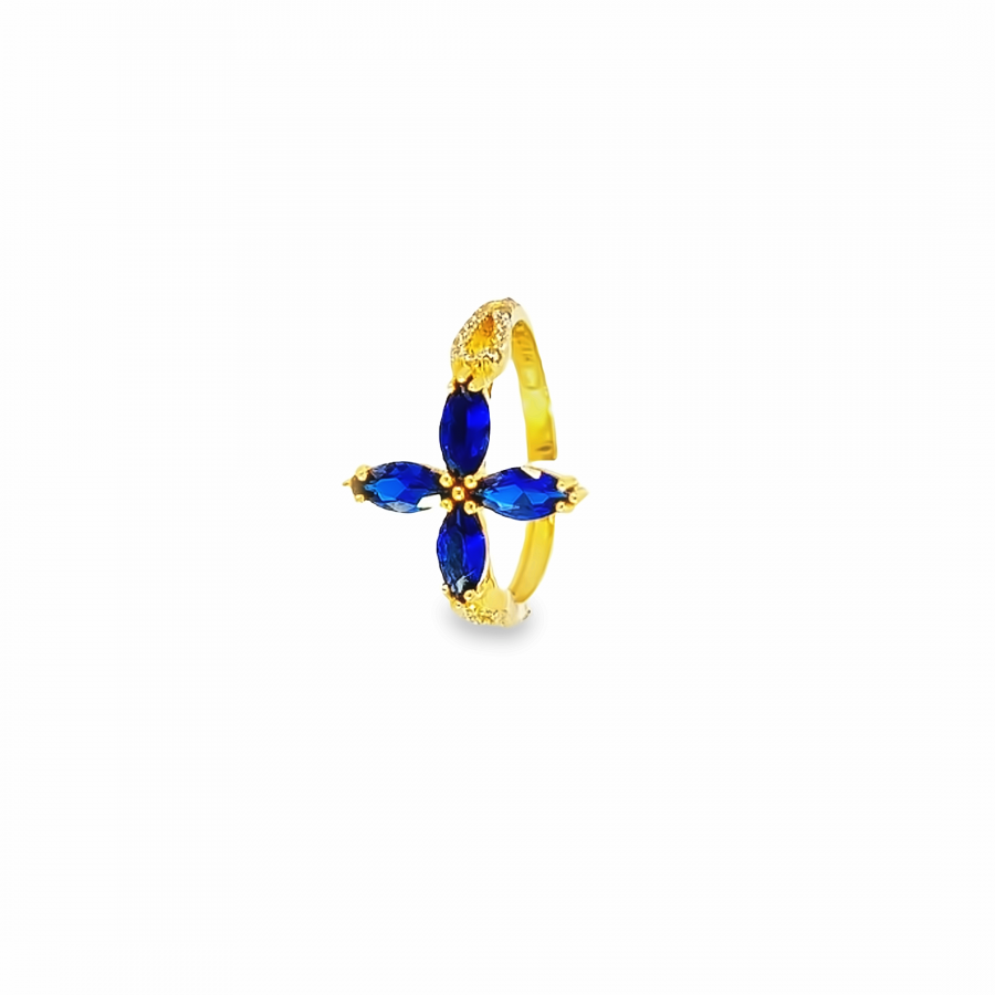 COLOR STONE FLOWER RING - BLUE BEAUTY IN 21K YELLOW GOLD