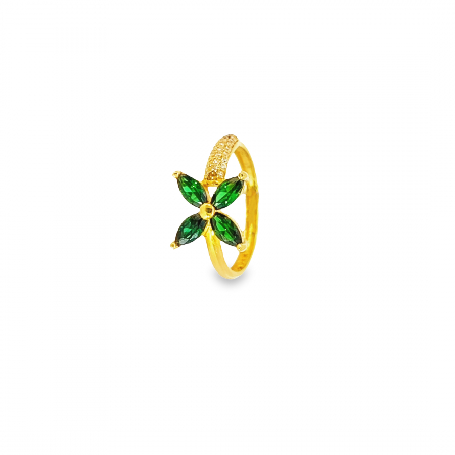 COLOR STONE FLOWER RING - GREEN DELIGHT IN 21K YELLOW GOLD