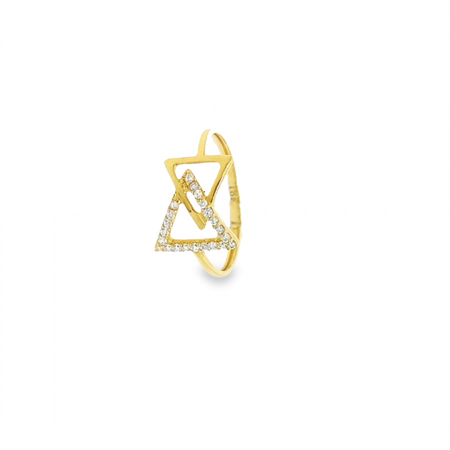 TWO TRIANGLE SHAPE RING - GEOMETRIC CHARM IN 18K YELLOW GOLD