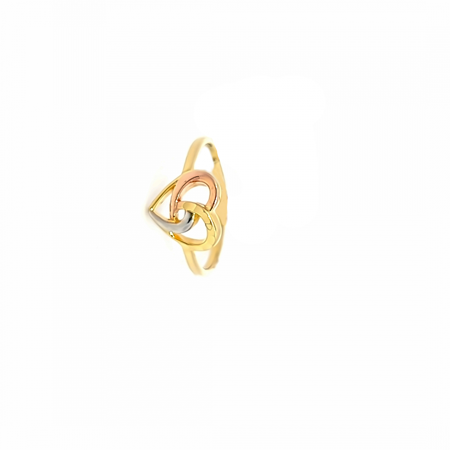 BIG LOVELY HEART RING - THREE-TONE GOLD ELEGANCE IN 18K