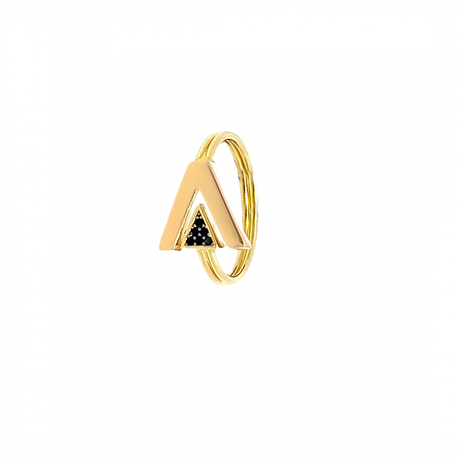 TWO TRIANGLE SHAPE RING - STRIKING CONTRAST IN 18K ROSE AND YELLOW GOLD WITH BLACK BALLS