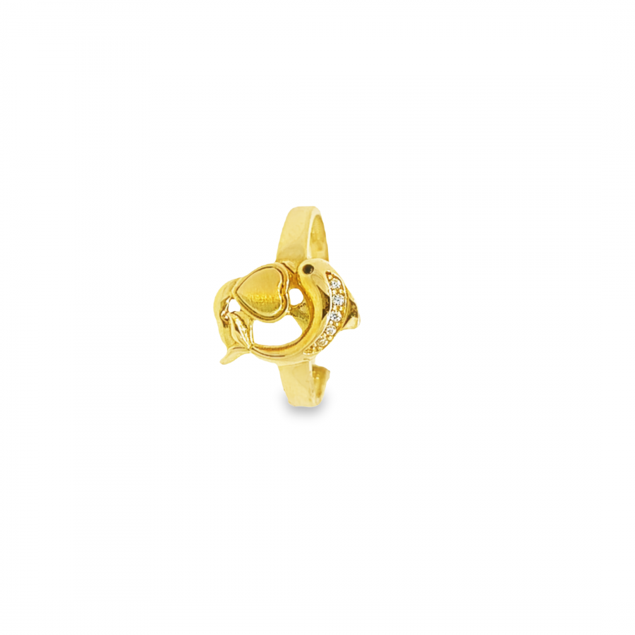 DOLPHIN AND HEART DESIGN RING - PLAYFUL ELEGANCE IN 18K YELLOW GOLD