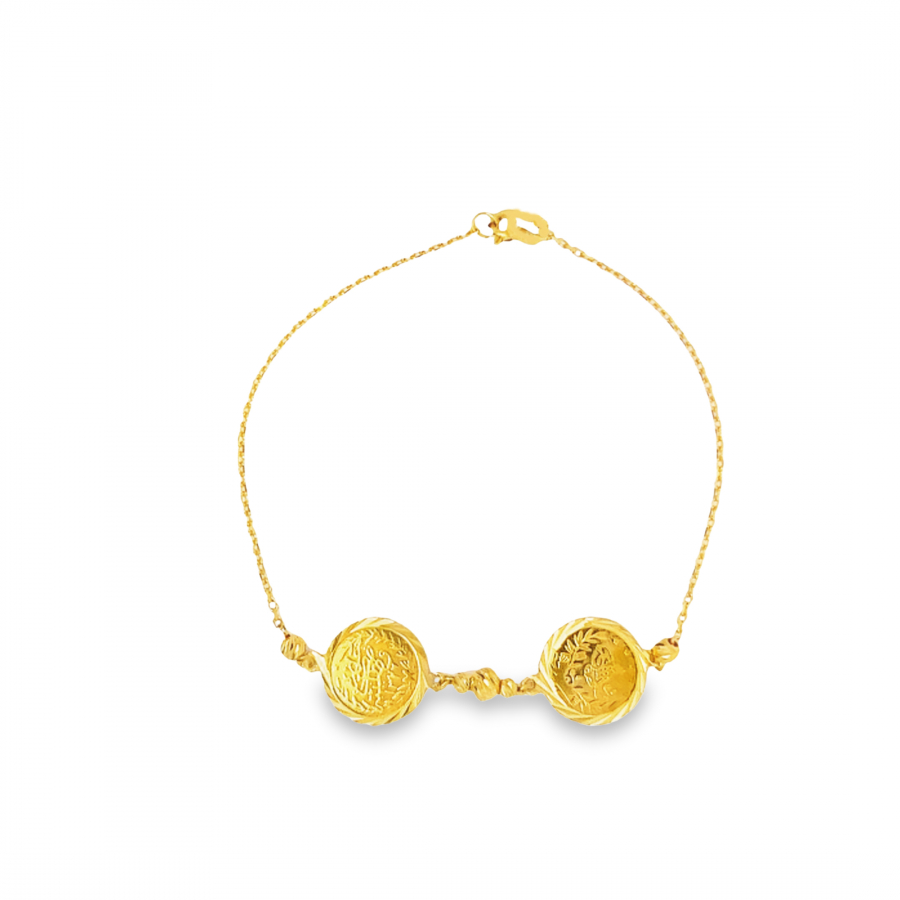 YELLOW GOLD BRACELET 21K WITH TWO COIN - TIMELESS ELEGANCE AND PROSPERITY