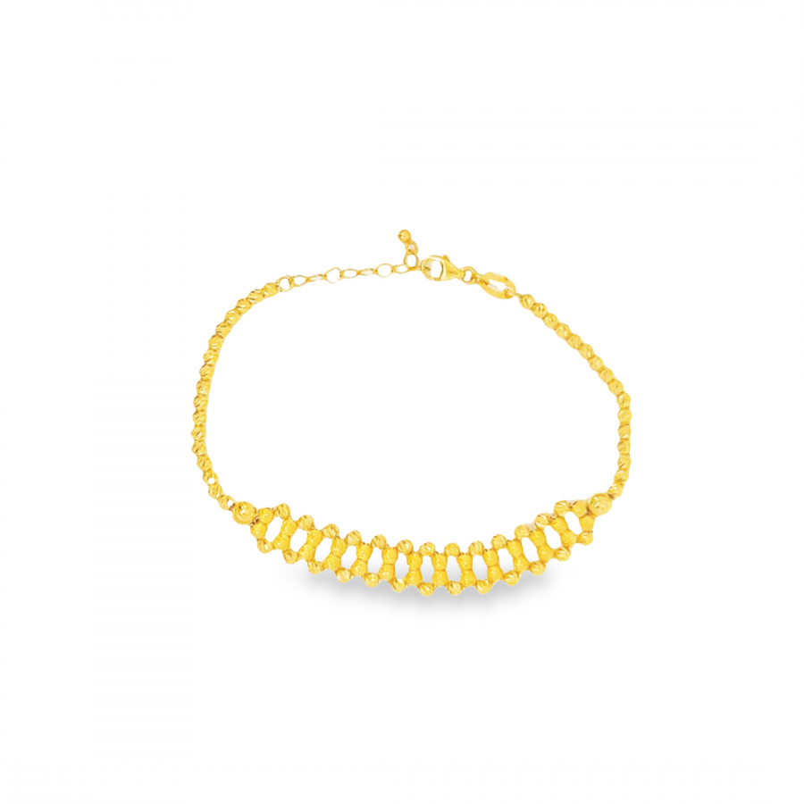 YELLOW GOLD BRACELET 21K WITH TWO LINE BALLS IN FRONT - MODERN ELEGANCE