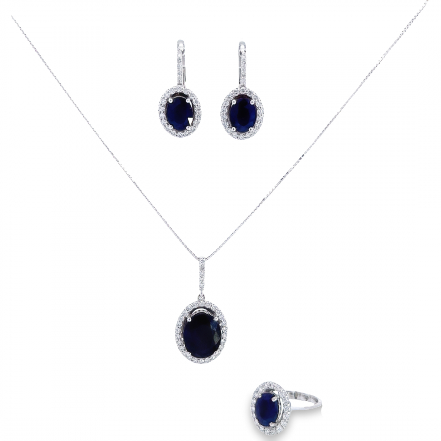 HALF SET DIAMOND NECKLACE, EARRING, AND RING WITH SAPPHIRE GEMSTONE - TIMELESS ELEGANCE