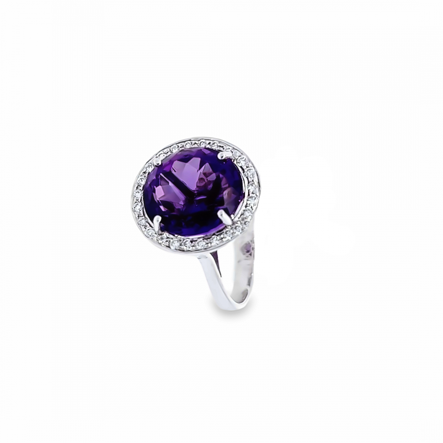DIAMOND RING WITH AMETHYST GEMSTONE - EXQUISITE BRILLIANCE AND ELEGANCE