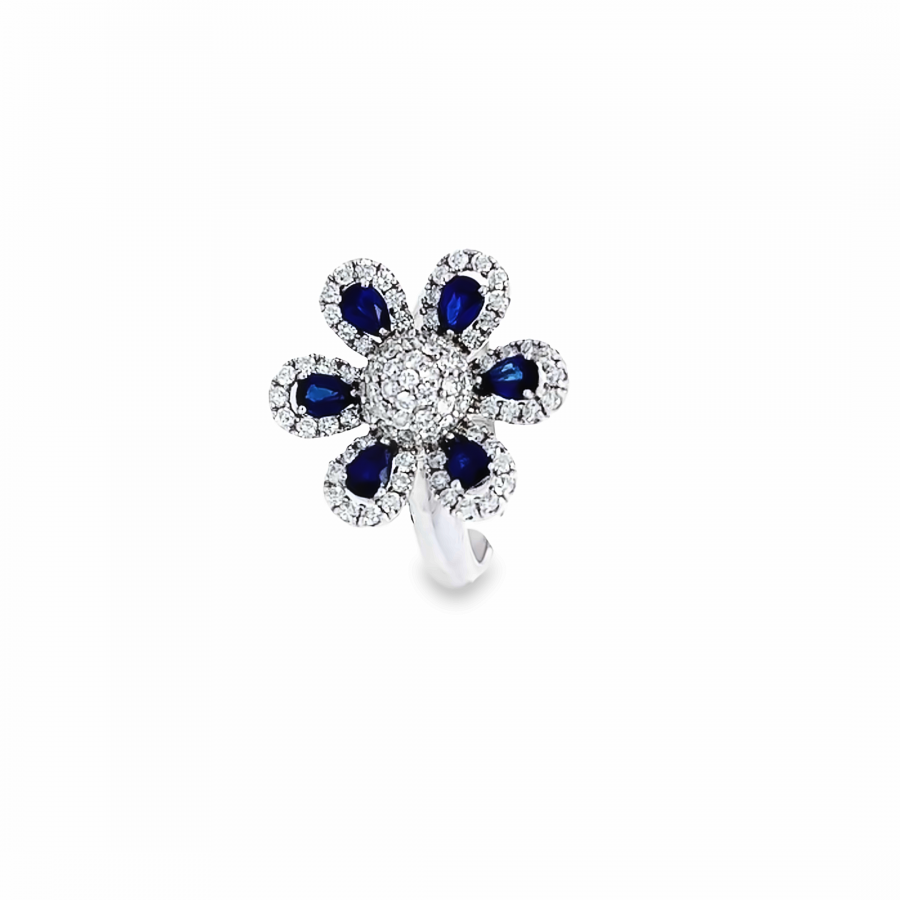 DIAMOND RING WITH SAPPHIRE GEMSTONE AND BIG FLOWER DESIGN - TIMELESS BEAUTY