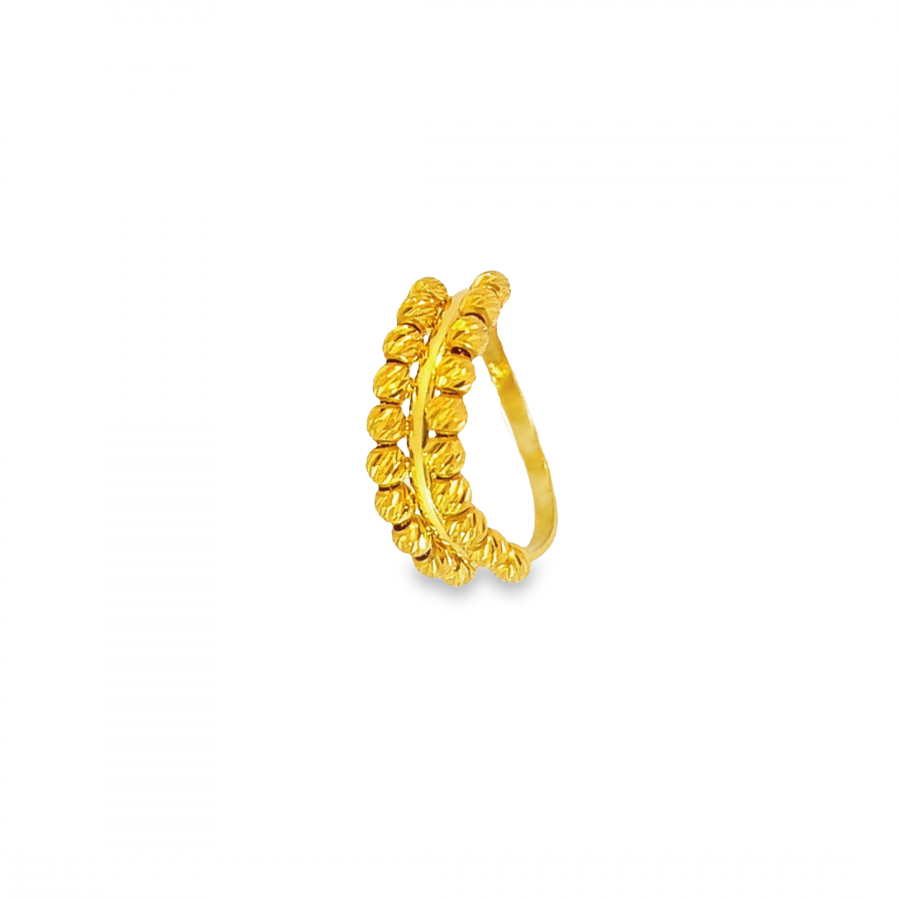 UNIQUE TWO-LINE GOLD BALLS - 21K YELLOW GOLD RING FOR MODERN ELEGANCE