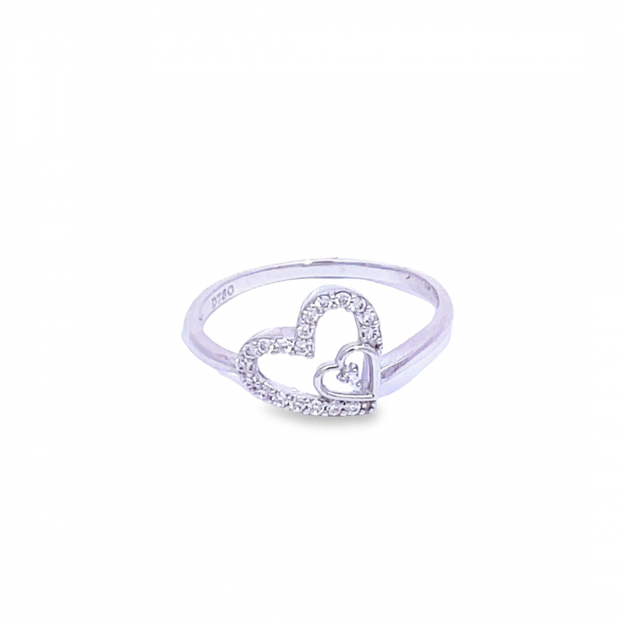 18K HEART RING WITH DIAMOND-LIKE CRYSTALS