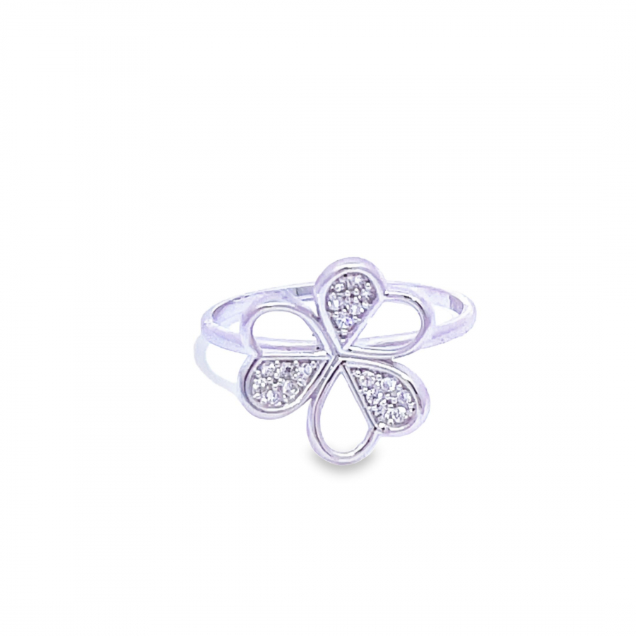 18K WHITE GOLD FLOWER RING WITH CRYSTALS