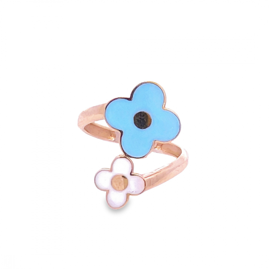  18K ROSE GOLD WHITE AND BLUE FLOWERS RING 