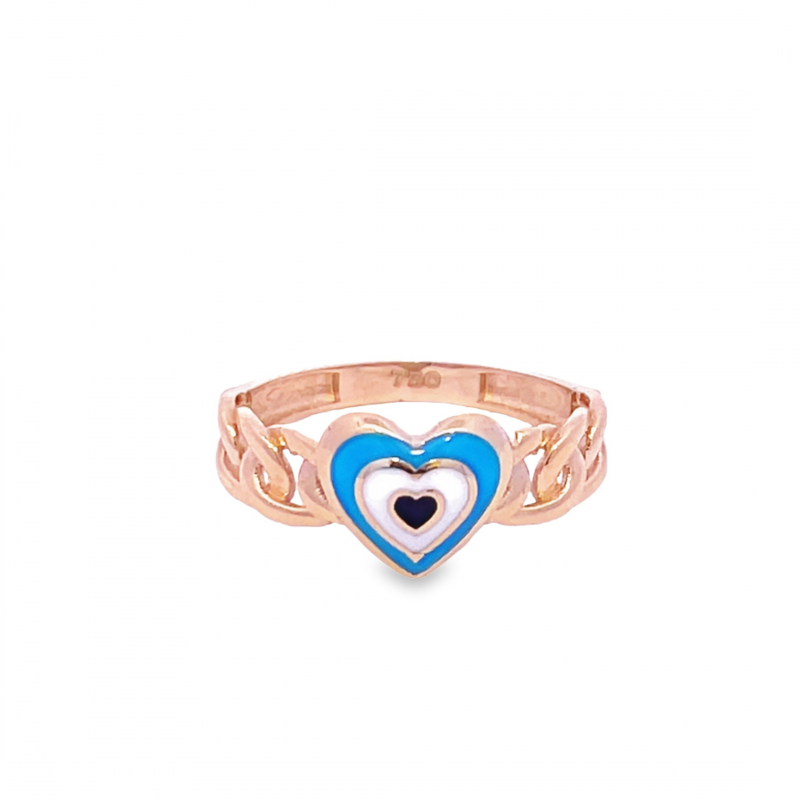 18K ROSE GOLD RING WITH THREE HEARTS IN BLUE WHITE AND BLACK