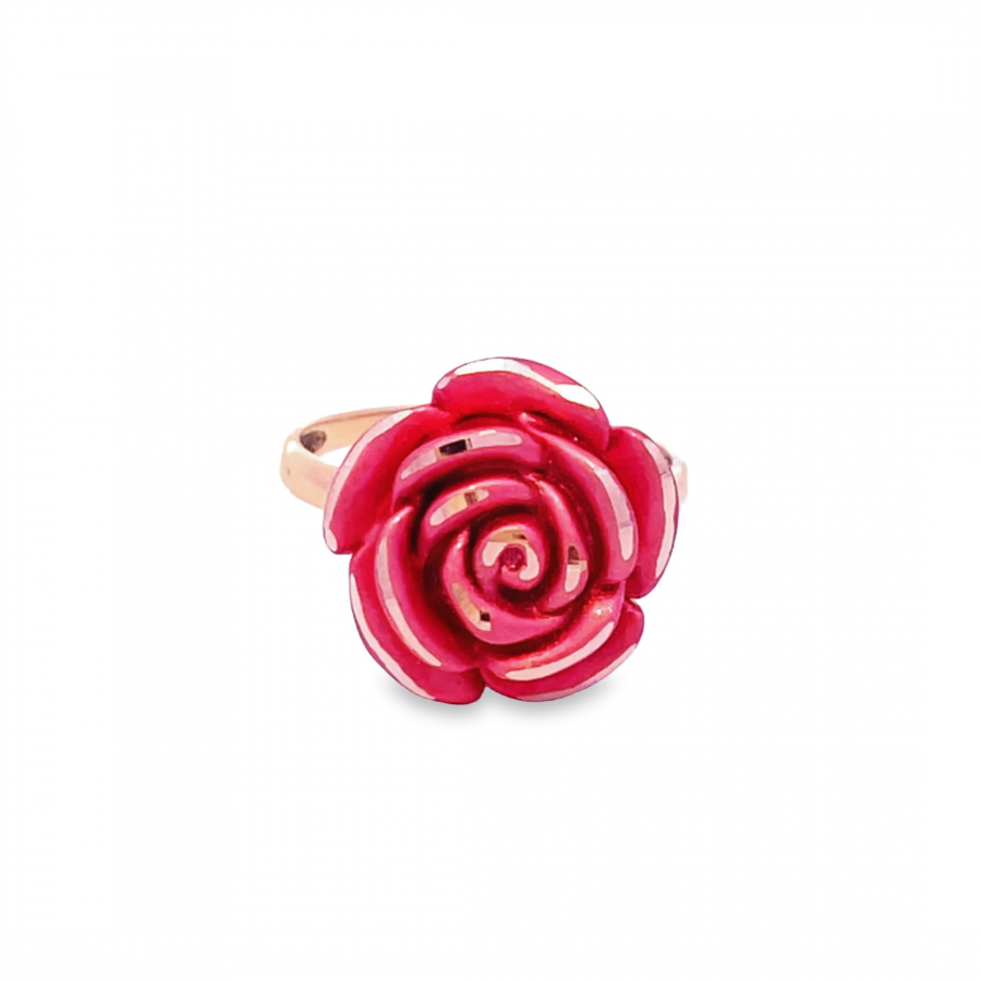 18K GOLD RING WITH LARGE RED FLOWER - SHOWSTOPPING RING - VIBRANT GOLD RING WITH AN IMPRESSIVE LARGE RED FLOWER