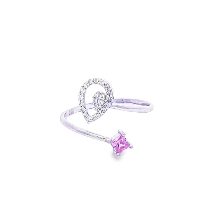 18K WHITE GOLD FREE SIZE RING WITH PINK STONE - UNCOMPROMISING QUALITY - ENCHANTING FREE SIZE RING WITH A BEAUTIFUL PINK STONE 