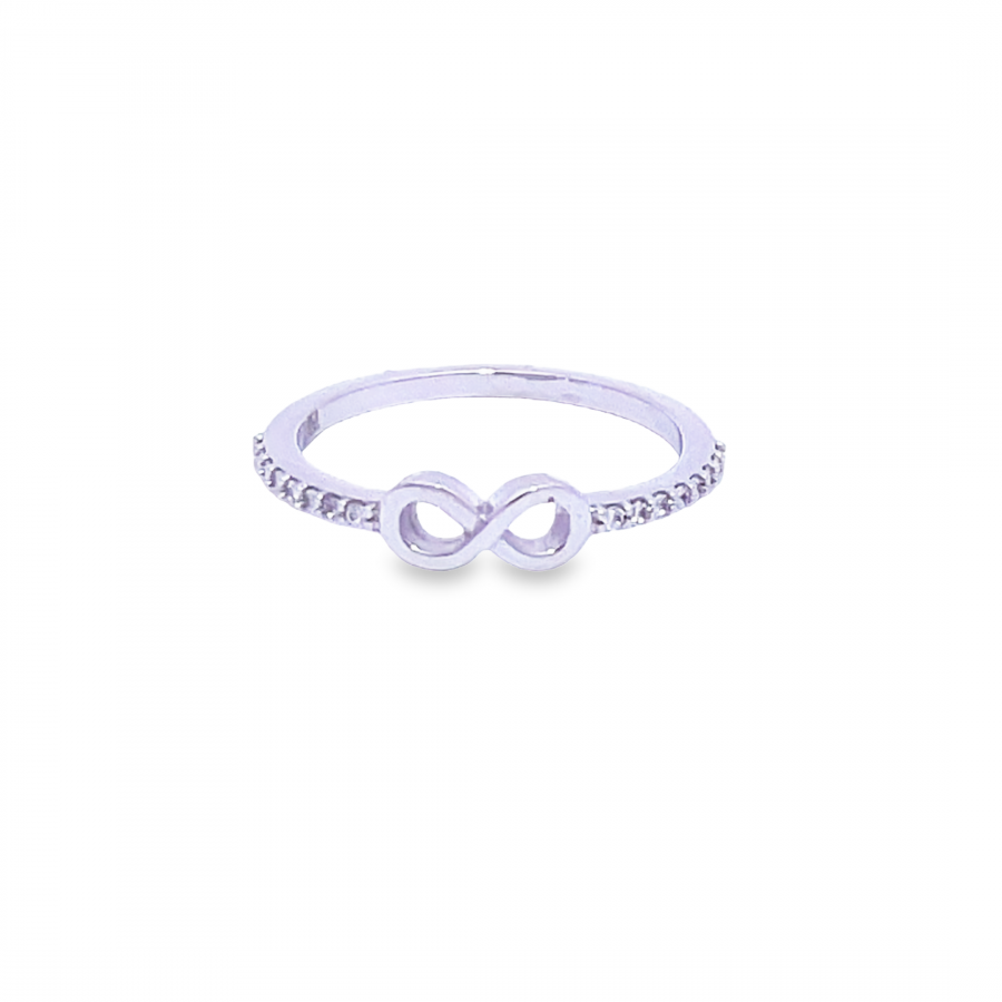 18K WHITE GOLD INFINITY RING WITH SHINY CRYSTALS 