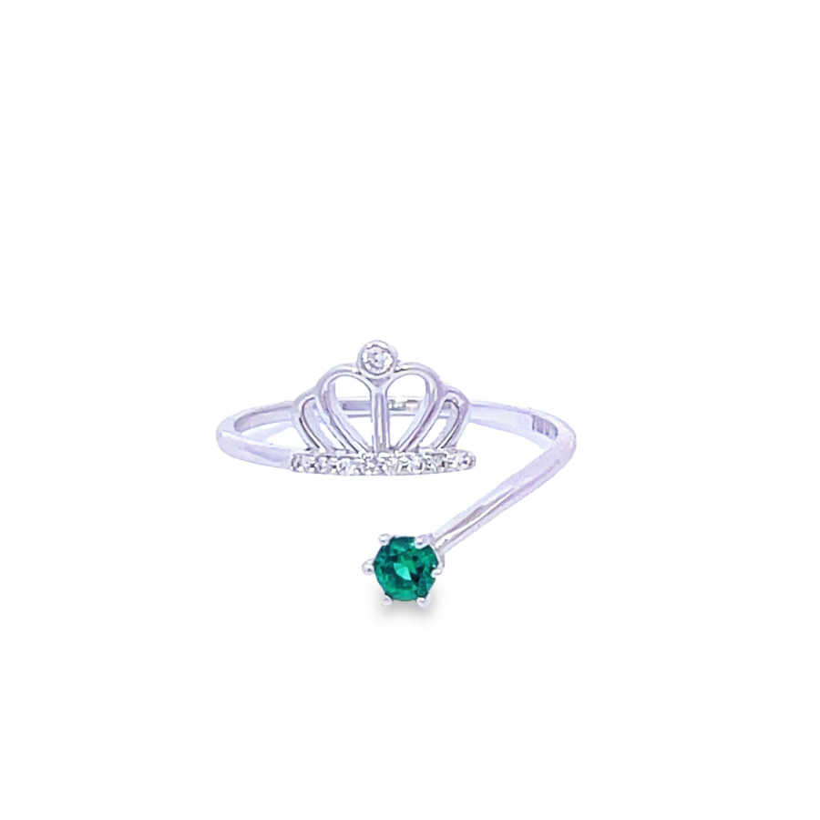 18K WHITE GOLD CROWN RING WITH GREEN STONE - REGAL AND REFRESHING - LUXURIOUS CROWN RING WITH A VIBRANT GREEN STONE