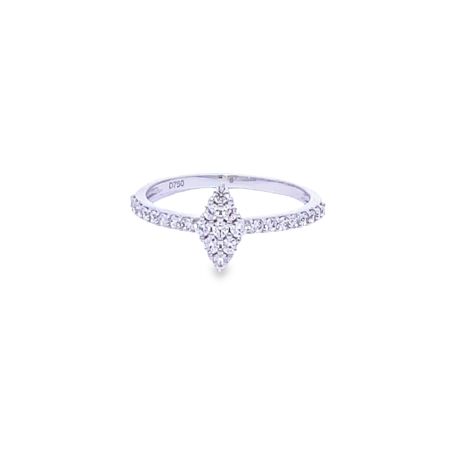 18K WHITE GOLD KITE RING WITH BRIGHT CRYSTALS 