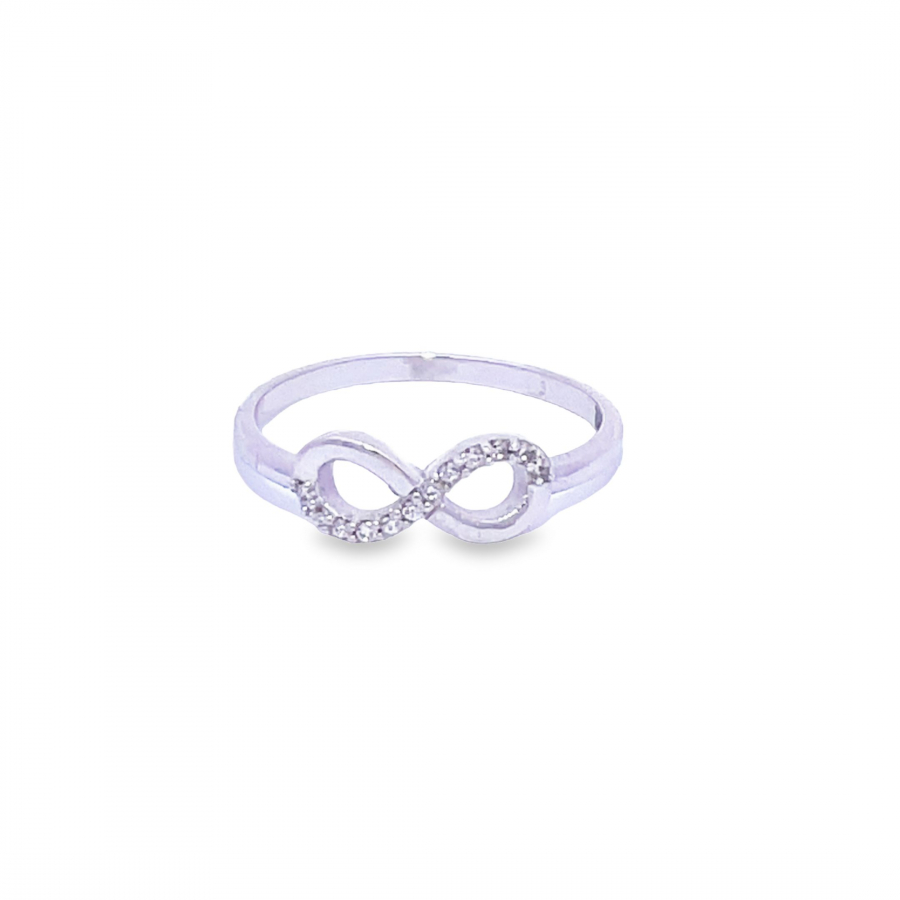 18K WHITE GOLD INFINITY RING WITH SHINY CRYSTALS 