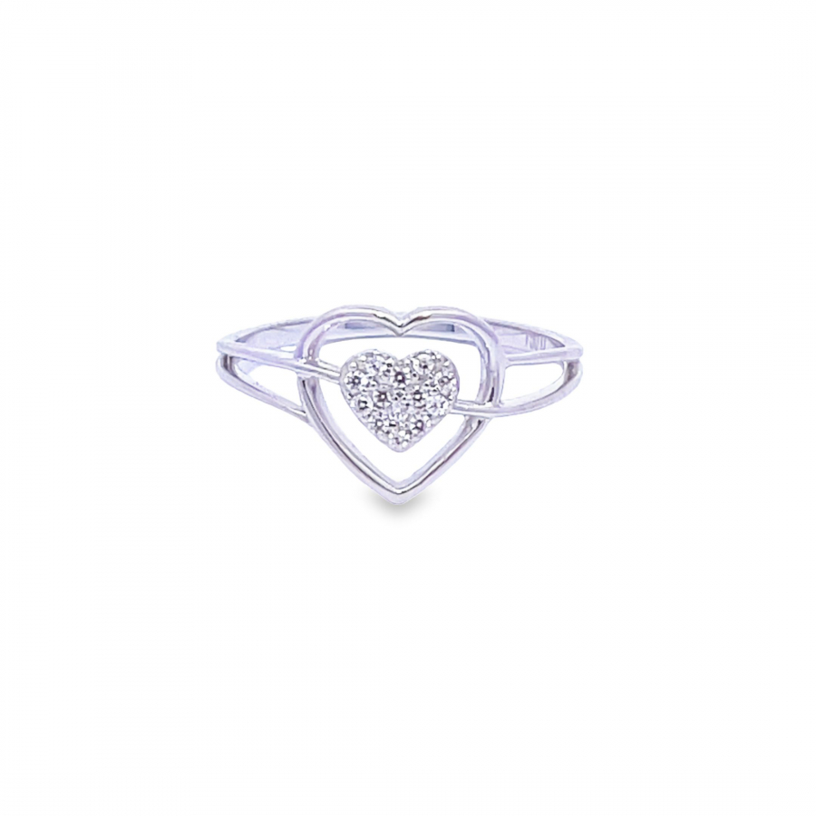 18K WHITE GOLD HEART-SHAPED RING WITH SHINY CRYSTALS 