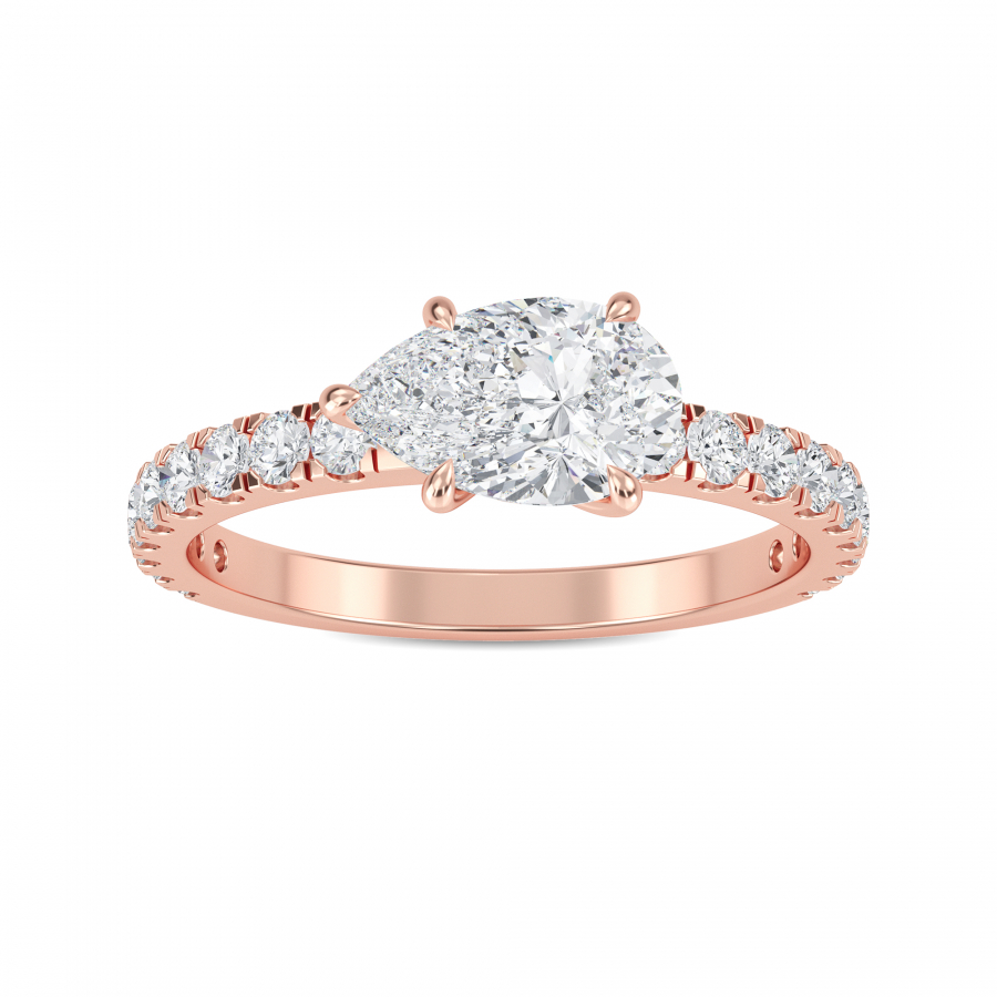 THE CROWN RINGS IN 18K WHITE, ROSE, AND YELLOW GOLD WITH ROUND AND PEAR SHAPED DIAMONDS