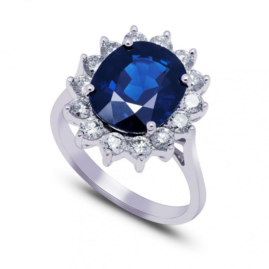 DIAMOND  RING WITH BLUE SAPPHIRE